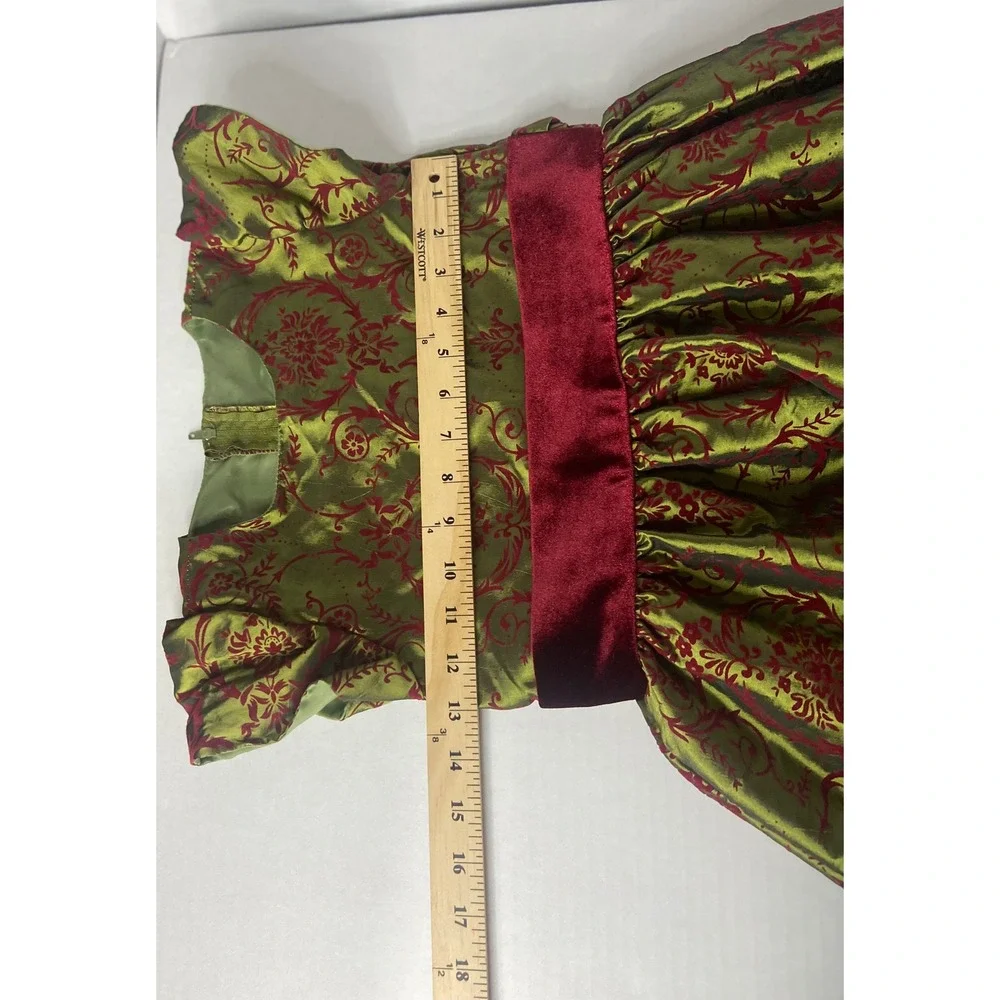 Swea Pea & Lilli Girls Green Burgundy‎ Damask Velvet Holiday Dress C812 Size 7